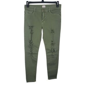 Sneak Peek Jeans 9 Womens Juniors Mid Rise Skinny Leg Green Distressed‎ Casual